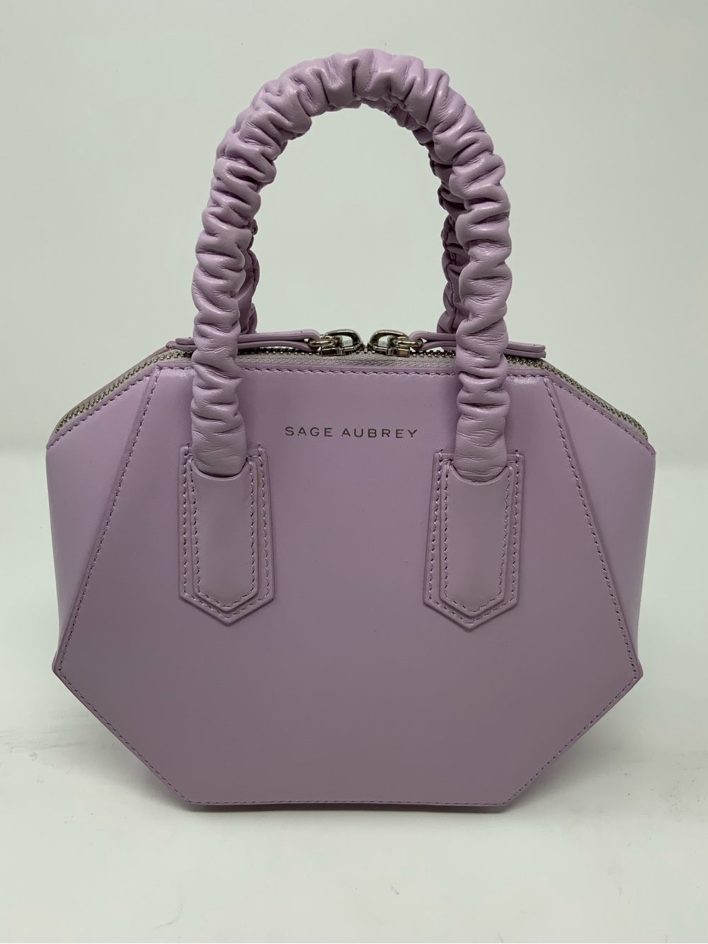 Sage Aubrey Small Luna Scrunch Lavender Structure Leather Top Handle Satchel Bag